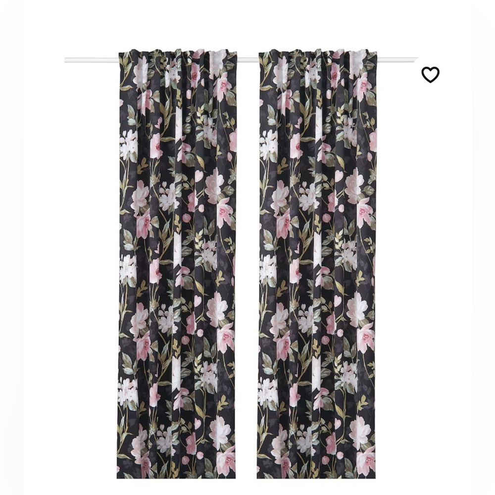 Ikea ROSENMOTT
Black-out curtains, 1 pair, black/floral patterned, 57x98 "